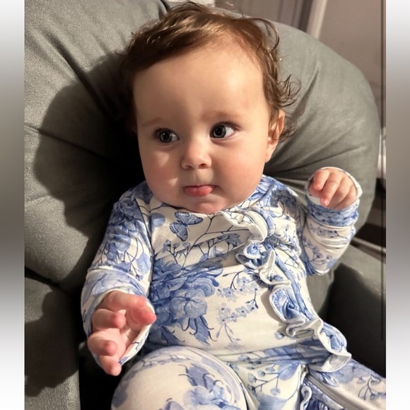 Blue floral Bamboo Footies with anti-slip grips. Multiple sizes - Picture 5 of 5